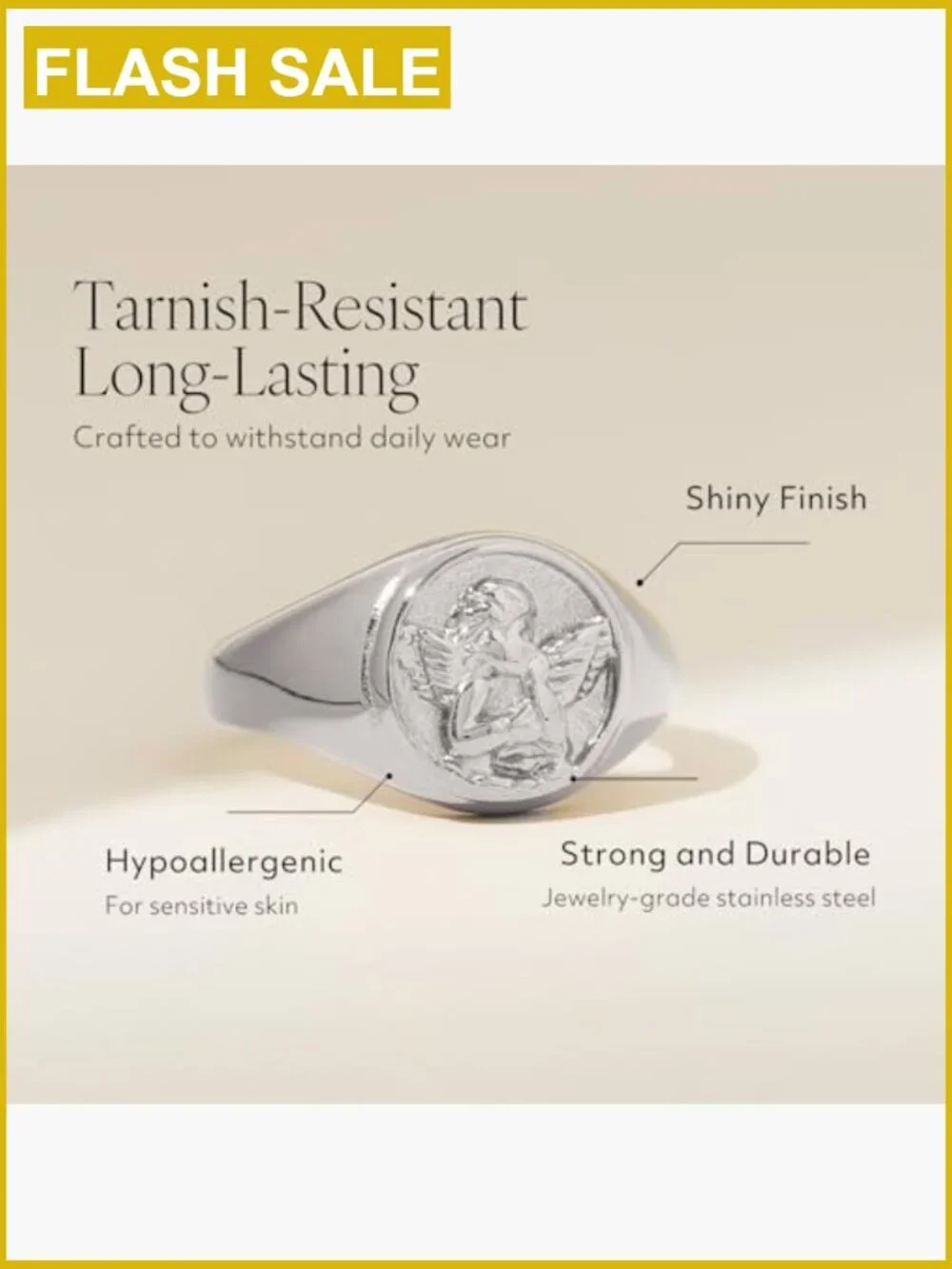 Tarnish Resistant 18K Gold Plated Stainless Steel Chunky Signet Stackable Ring